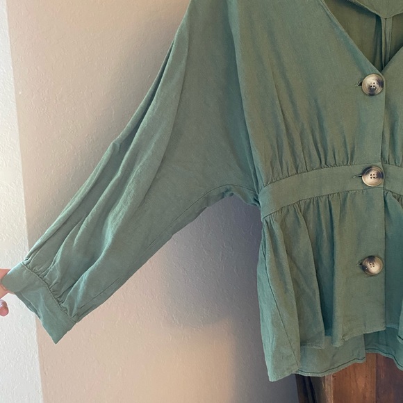 Zara Trafaluc Green Button Up Blouse - Picture 5 of 11